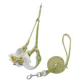 Green Lace Y-Shaped Pet Harness and Leash Set - Breathable Mesh Vest for Small to Medium Dogs and Cats - Comfortable Walking Gear with 150cm Leash(Size:S)