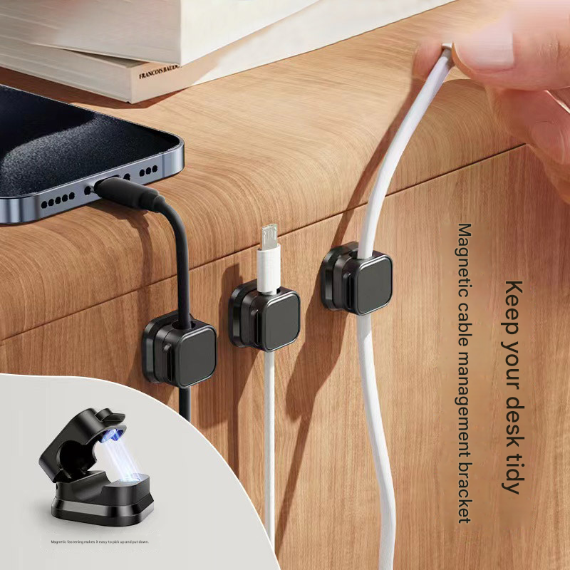 24 Black Pack Magnetic Cable Organizer Clips for Desk and Car, Reusable Adhesive Cord Management Holder for Charging Cables, USB Wires, Headphones, HDMI, and Power Cords