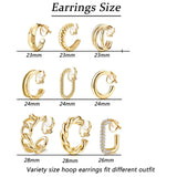 9 Pairs Geometric C-Shaped Non-Pierced Ear Clips Minimalist Hollow Electroplated Alloy Ear Cuffs Painless Fashion Accessory for Local Women - 45-Degree Angle