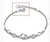 Heart-to-Heart Silver Plated Bracelet with Sparkling Rhinestones Elegant Romantic Jewelry for Women Includes Local Standard Gift Box for Special Occasions(Heart Brand)