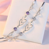 Heart-to-Heart Silver Plated Bracelet with Sparkling Rhinestones Elegant Romantic Jewelry for Women Includes Local Standard Gift Box for Special Occasions(Heart Brand)