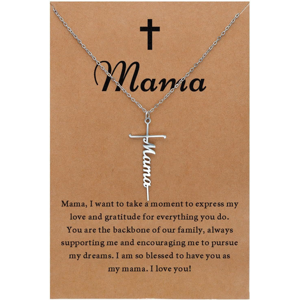 Stainless Steel Cross Necklace for Women Mother's Day Holiday Gift Elegant Jewelry Piece for Local Standard Everyday Wear(mama)
