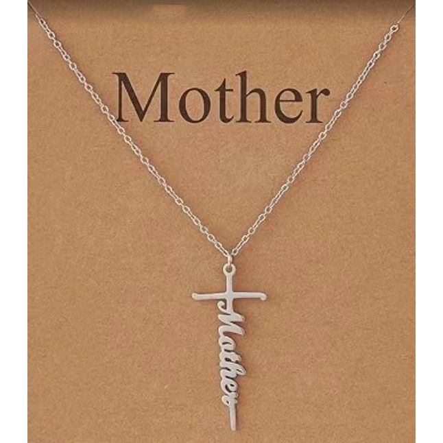 Stainless Steel Cross Necklace for Women Mother's Day Holiday Gift Elegant Jewelry Piece for Local Standard Everyday Wear(mother)