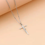 Stainless Steel Cross Necklace for Women Mother's Day Holiday Gift Elegant Jewelry Piece for Local Standard Everyday Wear(mother) - Side View