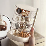 Rotating Jewelry Storage Box Transparent Multi-Compartment Design for Earrings and Hair Accessories Space-Saving Organization Solution for Local Vanities(Four layers) - Front View