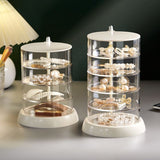 Rotating Jewelry Storage Box Transparent Multi-Compartment Design for Earrings and Hair Accessories Space-Saving Organization Solution for Local Vanities(Five layers) - Top-Down View