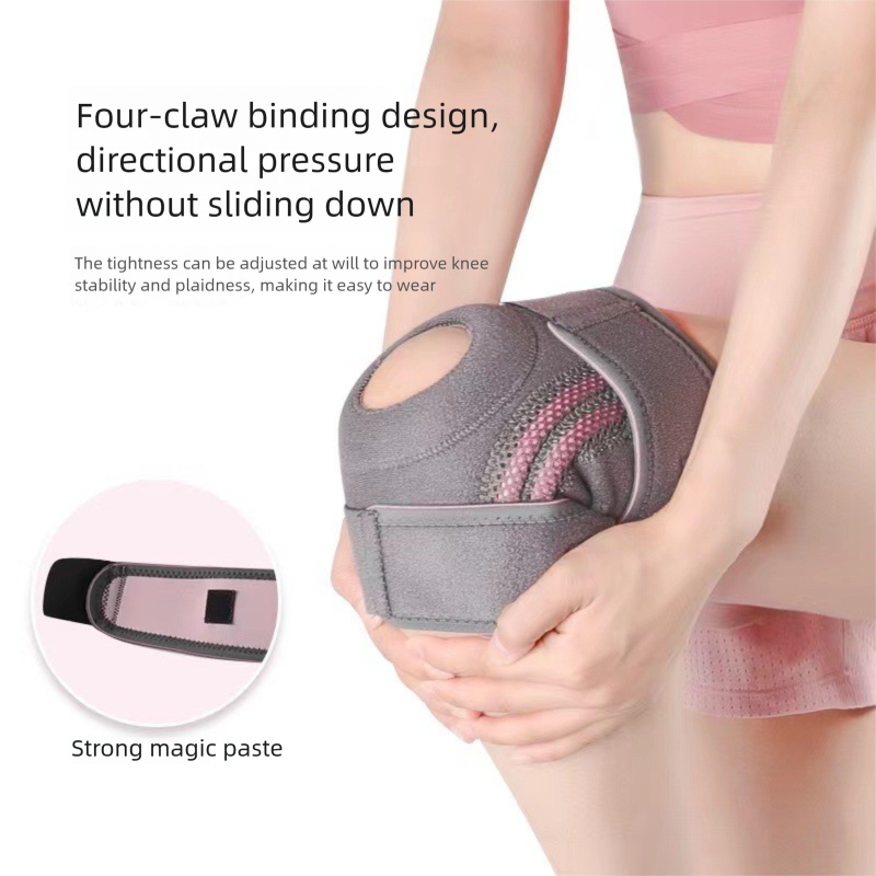 Black and orange Adjustable Open Patella Knee Brace with Spring Support and Compression Straps for Basketball Squats and Running Joint Protection for Local Athletes
