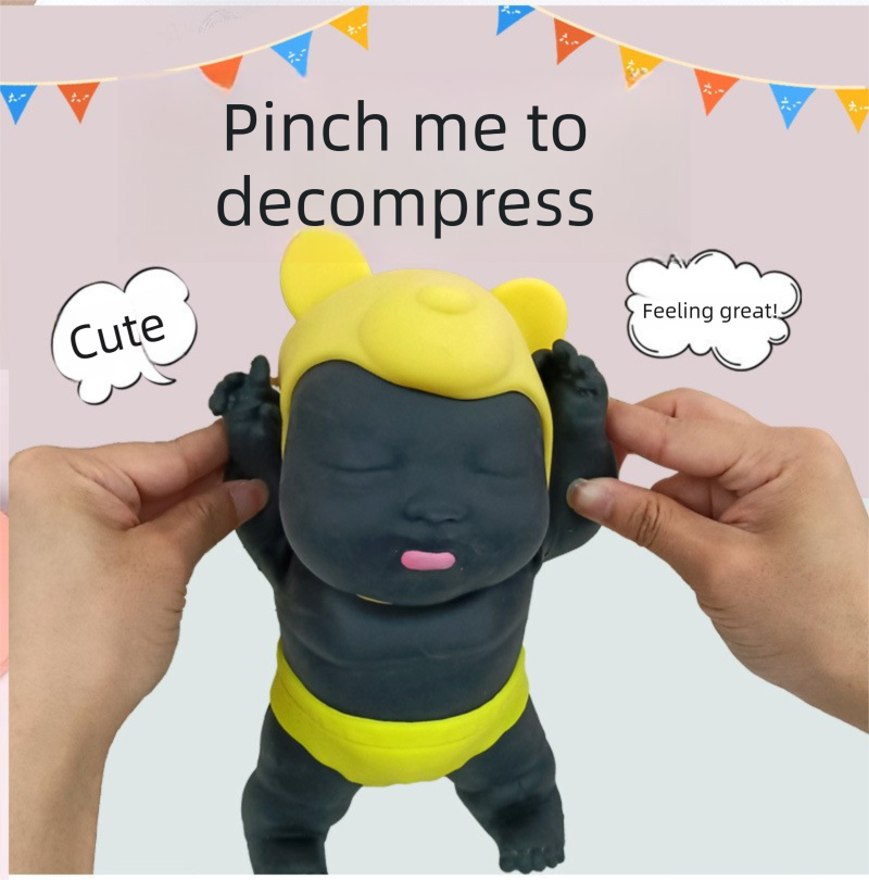 White 26CM Large Squeeze Ugly Doll Stress Relief Toy Slow Rebound TPR Sand-Filled Squishy Figure for Local Home Pretend Play and Anxiety Reduction(Yellow hat and red trousers)