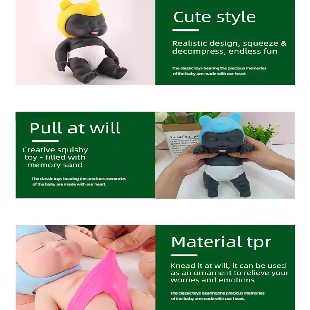 White 26CM Large Squeeze Ugly Doll Stress Relief Toy Slow Rebound TPR Sand-Filled Squishy Figure for Local Home Pretend Play and Anxiety Reduction(Green hat and yellow trousers)