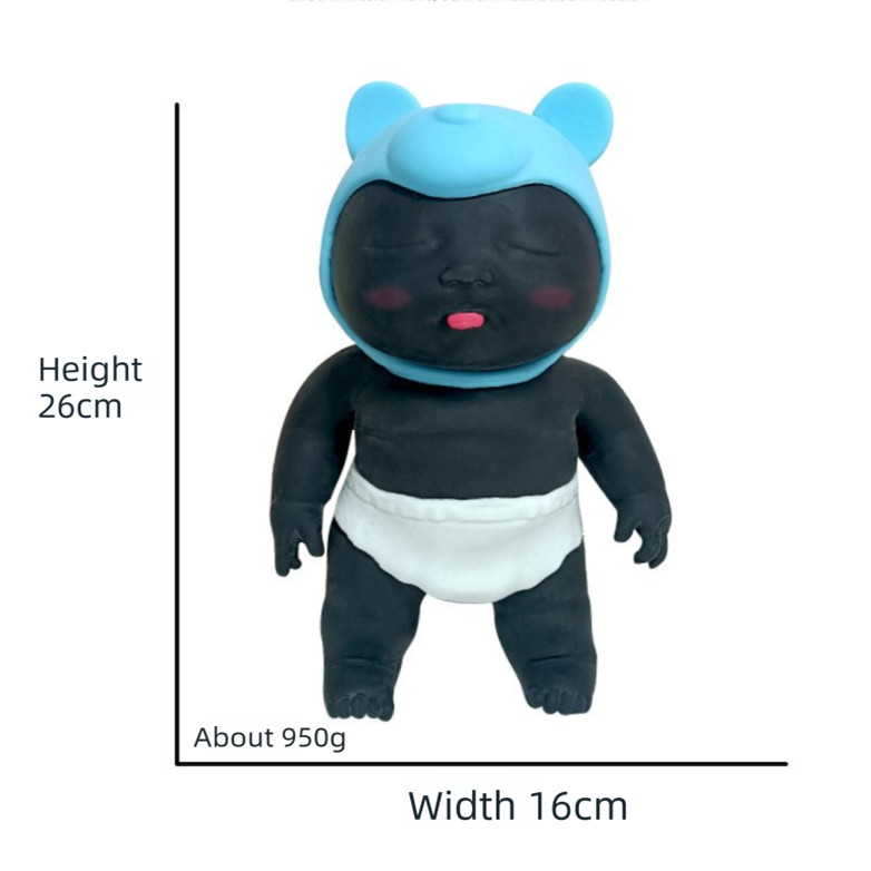 Black 26CM Large Squeeze Ugly Doll Stress Relief Toy Slow Rebound TPR Sand-Filled Squishy Figure for Local Home Pretend Play and Anxiety Reduction(Blue cap and white trousers)