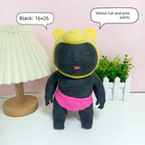 Black 26CM Large Squeeze Ugly Doll Stress Relief Toy Slow Rebound TPR Sand-Filled Squishy Figure for Local Home Pretend Play and Anxiety Reduction(Yellow hat and red trousers)