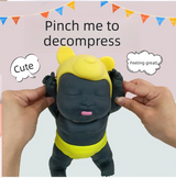 Black 26CM Large Squeeze Ugly Doll Stress Relief Toy Slow Rebound TPR Sand-Filled Squishy Figure for Local Home Pretend Play and Anxiety Reduction(Yellow hat and red trousers) - Front View