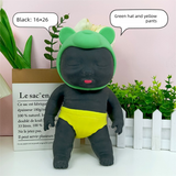 Black 26CM Large Squeeze Ugly Doll Stress Relief Toy Slow Rebound TPR Sand-Filled Squishy Figure for Local Home Pretend Play and Anxiety Reduction(Green hat and yellow trousers)