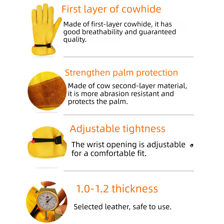 Size S Golden Yellow Top-Grain Cowhide Protective Work Gloves, Durable Wear-Resistant Labor Safety Solution for Local Industrial Professionals