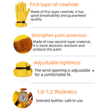 Size M Golden Yellow Top-Grain Cowhide Protective Work Gloves, Durable Wear-Resistant Labor Safety Solution for Local Industrial Professionals