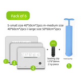 Six Vacuum Storage Bags Set with Hand Pump - Space Saving Compression Bags for Travel & Wardrobe Organization