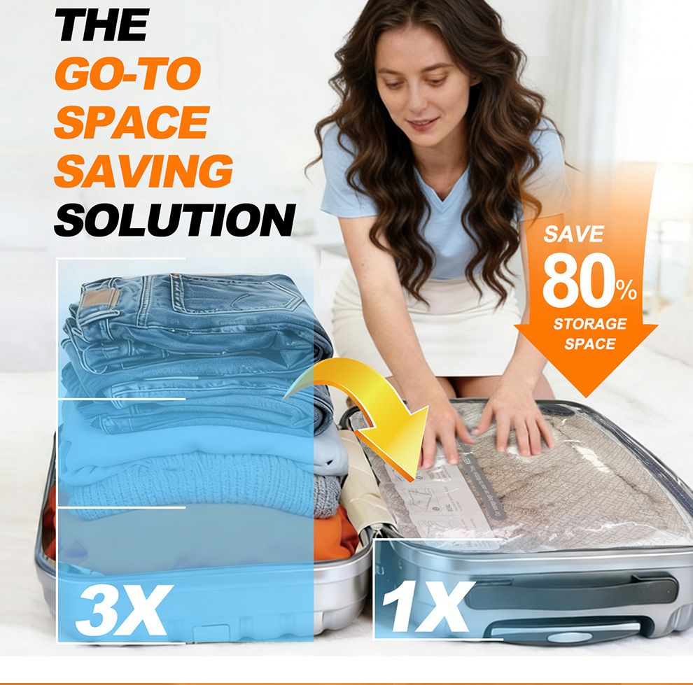 Nine Vacuum Storage Bags Set with Hand Pump - Space Saving Compression Bags for Travel & Wardrobe Organization