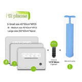 Twelve Vacuum Storage Bags Set with Hand Pump - Space Saving Compression Bags for Travel & Wardrobe Organization
