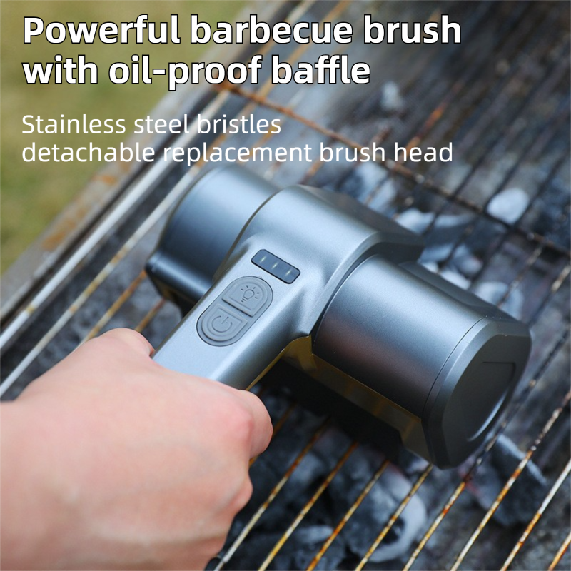3-in-1 Black Cordless Electric Grill Cleaner Built-in LED & USB Charging - Waterproof High Power BBQ Cleaning Brush with 2-Speed Setting