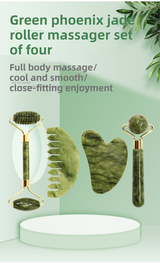 4-in-1 Natural Xiuyan Jade Facial Roller and Gua Sha Set for Face and Body Massage - Front View