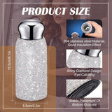 White Peacock Pattern Handmade Luxury Diamond Insulated Water Bottle – Bling Rhinestone 304 Stainless Steel Pocket Mug (260ml) - Front View