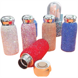 Red Peacock Pattern Handmade Luxury Diamond Insulated Water Bottle – Bling Rhinestone 304 Stainless Steel Pocket Mug (260ml) - Low Angle