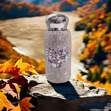 Purple Heart Pattern Handmade Luxury Diamond Insulated Water Bottle – Bling Rhinestone 304 Stainless Steel Pocket Mug (260ml)
