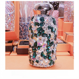 Green Square Crystal Handmade Luxury Diamond Insulated Water Bottle – Bling Rhinestone 304 Stainless Steel Pocket Mug (260ml)