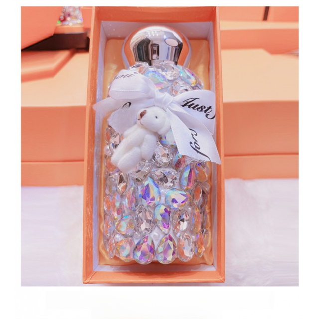 White Baby Bear Handmade Luxury Diamond Insulated Water Bottle – Bling Rhinestone 304 Stainless Steel Pocket Mug (260ml)