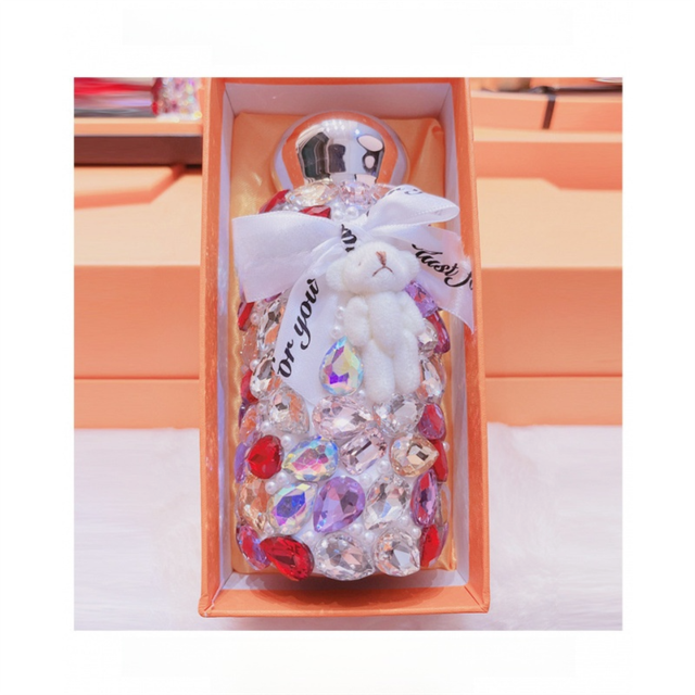 Purple Baby Bear Handmade Luxury Diamond Insulated Water Bottle – Bling Rhinestone 304 Stainless Steel Pocket Mug (260ml)