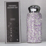 Purple Handmade Luxury Diamond Insulated Water Bottle – Bling Rhinestone 304 Stainless Steel Pocket Mug (260ml)