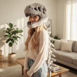 80CM Grey Funny Dinosaur Skeleton Plush Headwear – Quirky Bone Fossil Plushie Hat & Huggable Doll for Party Costumes and Birthday Gifts