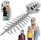 80CM Grey Funny Dinosaur Skeleton Plush Headwear – Quirky Bone Fossil Plushie Hat & Huggable Doll for Party Costumes and Birthday Gifts - Front View