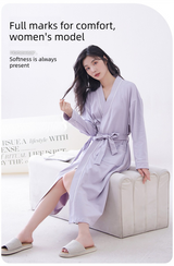 Pink  M size Women's Cotton Robe — Autumn/Winter Bathrobe & Morning Gown | Long Sleeve, Mid-Length, Plus Size | Loose, Comfortable, and Machine Washable | Suitable for All Seasons - Top-Down View