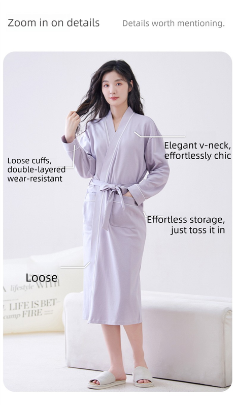 Pink  M size Women's Cotton Robe — Autumn/Winter Bathrobe & Morning Gown | Long Sleeve, Mid-Length, Plus Size | Loose, Comfortable, and Machine Washable | Suitable for All Seasons