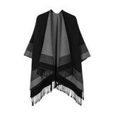 Black elegant women's tassel cape shawl scarf, multi-functional all-in-one warm and comfortable winter shawl scarf, convenient for home, travel, and office wear, stylish and beautiful with tassels.