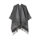 Grey elegant women's tassel cape shawl scarf, multi-functional all-in-one warm and comfortable winter shawl scarf, convenient for home, travel, and office wear, stylish and beautiful with tassels.