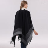 Khaki elegant women's tassel cape shawl scarf, multi-functional all-in-one warm and comfortable winter shawl scarf, convenient for home, travel, and office wear, stylish and beautiful with tassels. - Close-Up Angle