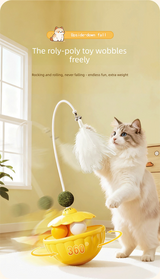 Pink 2Pcs Interactive Cat Wobble Toy Set - Dual Ball Turntable & Feeder with Feather Teaser and Catnip Ball - PP Plastic for Kitten Self-Entertainment
