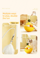 Pink 2Pcs Interactive Cat Wobble Toy Set - Dual Ball Turntable & Feeder with Feather Teaser and Catnip Ball - PP Plastic for Kitten Self-Entertainment