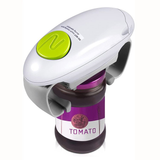 White Upgraded One-Touch Electric Can Opener — Dual-Handle Design, Automatic Hands-Free Can/Bottle Opener, ABS Material, Battery-Powered (Batteries Not Included), Designed for the Kitchen