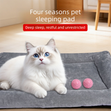 Grey M size Plush Flannel Pet Bed with Removable Sponge - Waterproof, Extra Wide & Thickened, Soft Four Seasons Pet Sleeping Mat for Dogs and Cats - Front View