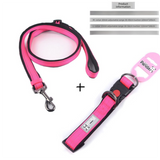 Pink L size Vibrant Reflective Dog Collar and Leash Set - Adjustable Nylon Pet Harness with Comfortable Padding