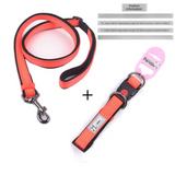Orange L size Vibrant Reflective Dog Collar and Leash Set - Adjustable Nylon Pet Harness with Comfortable Padding