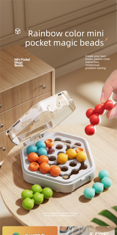 White Hexagonal Pocket Rainbow Bead Puzzle — A Mini Logic Game with Original Levels, an Interactive Educational Toy for Parents