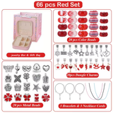 66-Piece Red Gift Bag Craft Set (Includes Beads, Charms, and Storage Case) -Kids' Unicorn DIY Bracelet Kit – Creative Jewelry Making Gift for Girls Ages 3+