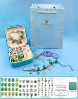 66-Piece Green Gift Bag Craft Set (Includes Beads, Charms, and Storage Case) -Unicorn DIY Bracelet Kit – Creative Jewelry Making Gift for Girls Ages 3+