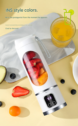 White 7.4V Portable Blender Smoothie Maker 450ml Wireless Rechargeable Juicer Cup with 12-Blade Stainless Steel Cutter, LED Digital Display, USB Charging Personal Blender for Travel Gym Office Home - Top-Down View