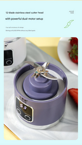 White 7.4V Portable Blender Smoothie Maker 450ml Wireless Rechargeable Juicer Cup with 12-Blade Stainless Steel Cutter, LED Digital Display, USB Charging Personal Blender for Travel Gym Office Home - 45-Degree Angle