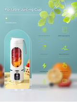 2-piece White and Green 7.4V Portable Blender Smoothie Maker 450ml Wireless Rechargeable Juicer Cup with 12-Blade Stainless Steel Cutter, LED Digital Display, USB Charging Personal Blender for Travel Gym Office Home - Side View